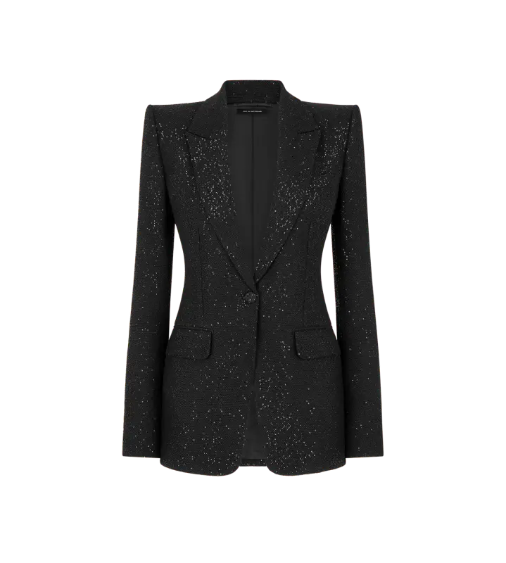 SEQUINED WOOL BLEND CREPE SINGLE BREASTED JACKET BLACK online